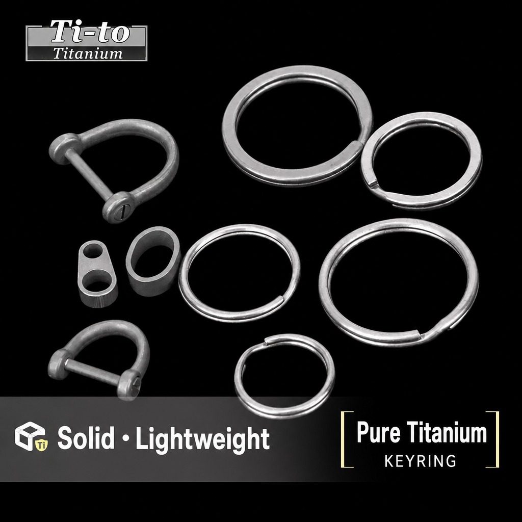 Pure Titanium Keyring Set — Split Rings & D-Rings
