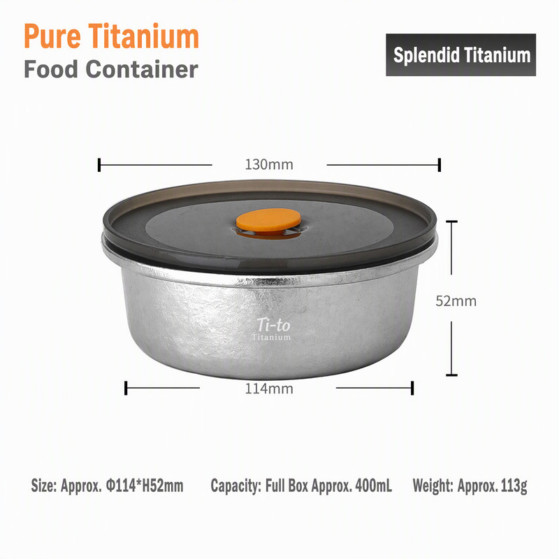 Titanium Food Container 400ml Airtight Leakproof Bento Box for Backpacker Meal Prep Van Life Kitchens and Alpine Hut Cooks