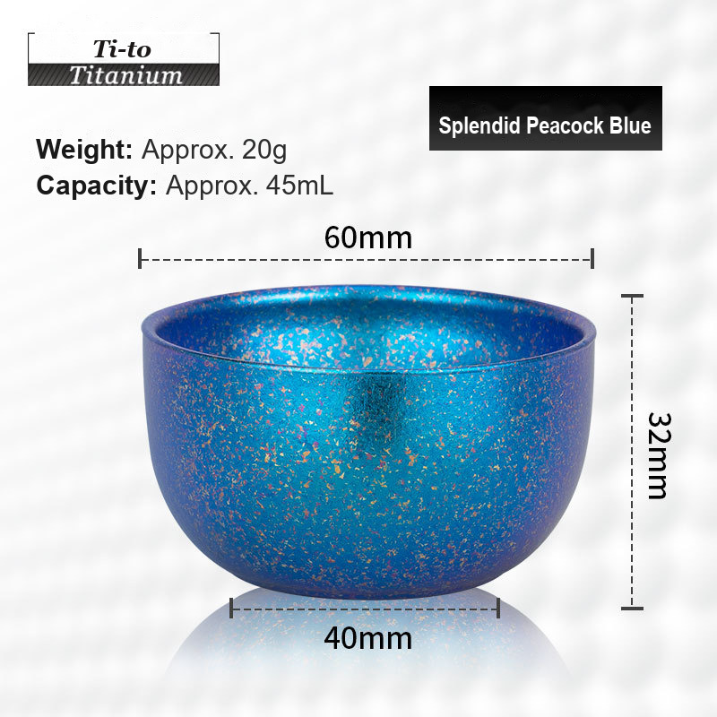 Titanium Tea Bowl 45ml Peacock Blue Tasting Bowl for Indigo Dye Houses Glassblowing Studios Mosaic Workshops and Sail Makers