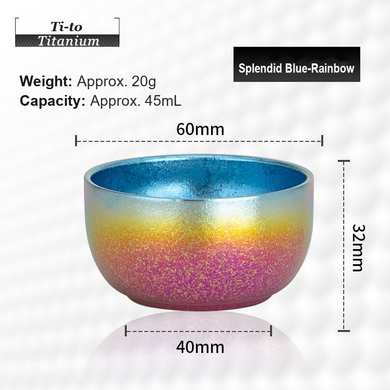 Titanium Tea Bowl 45ml Blue Rim Spectrum Tasting Cup for Office Tea Trolleys Conference Break Stations and Charity Mornings