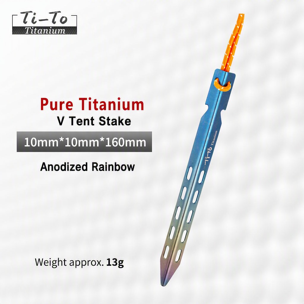 Titanium V Stakes 160Mm Rainbow Anodized Ultralight For Trail Shelter Kits