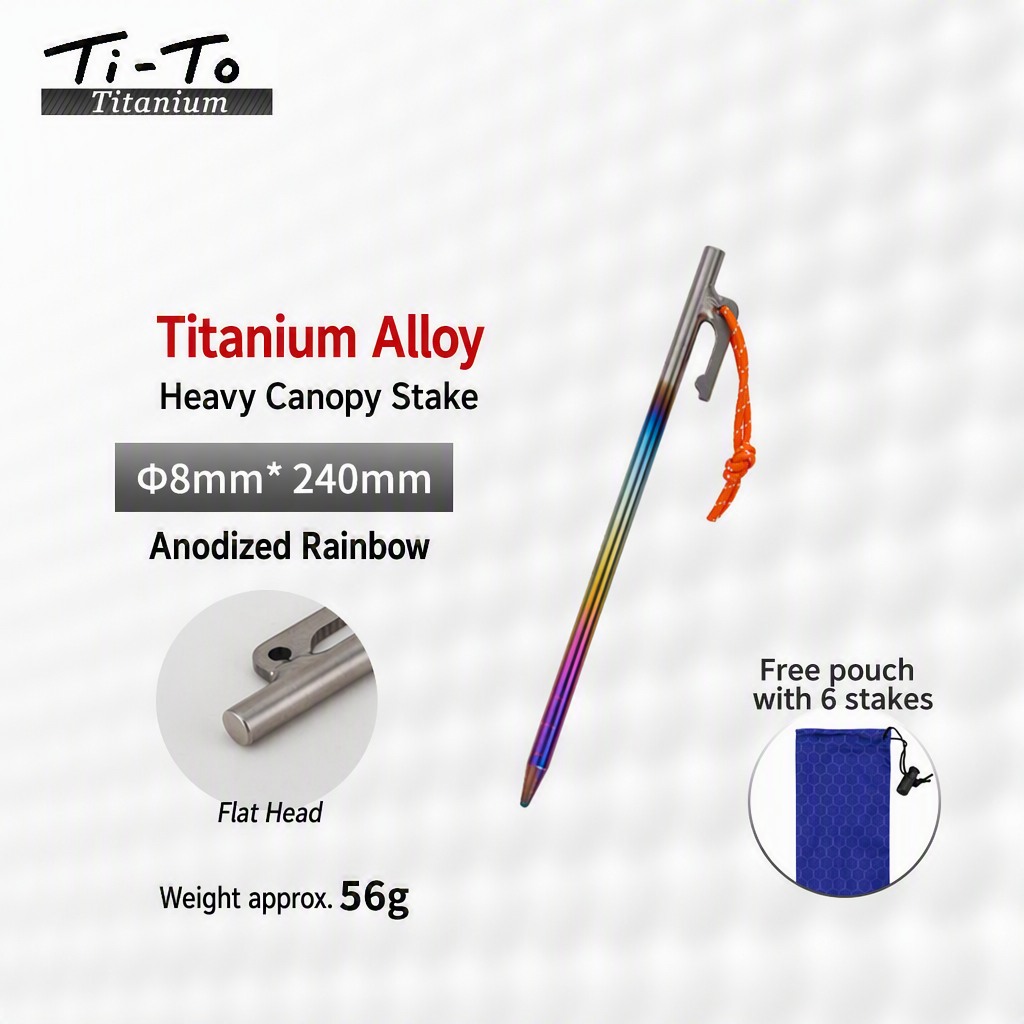 Titanium Canopy Stakes 8X240Mm Extra Heavy For Tipi Camp Anchors