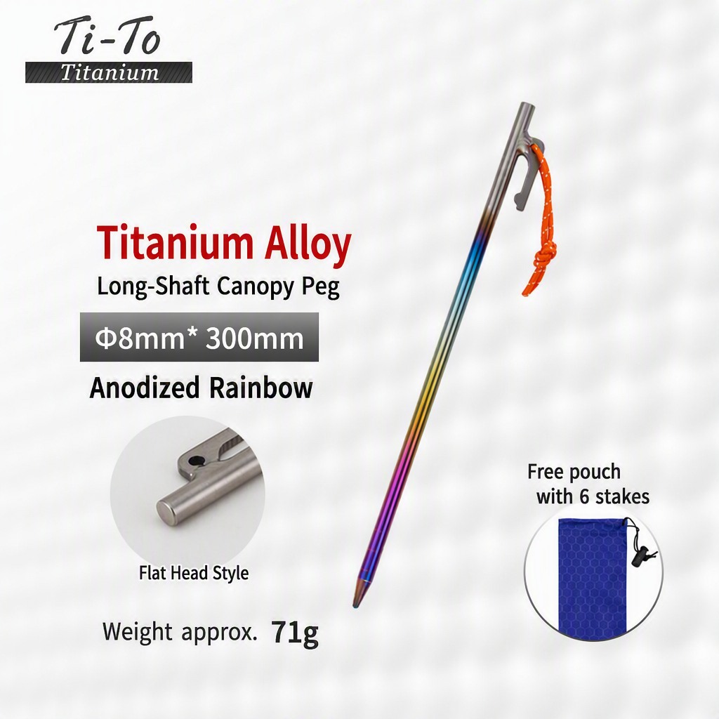 Titanium Canopy Pegs 8X300Mm Long Shaft For Alpine Snow Camps