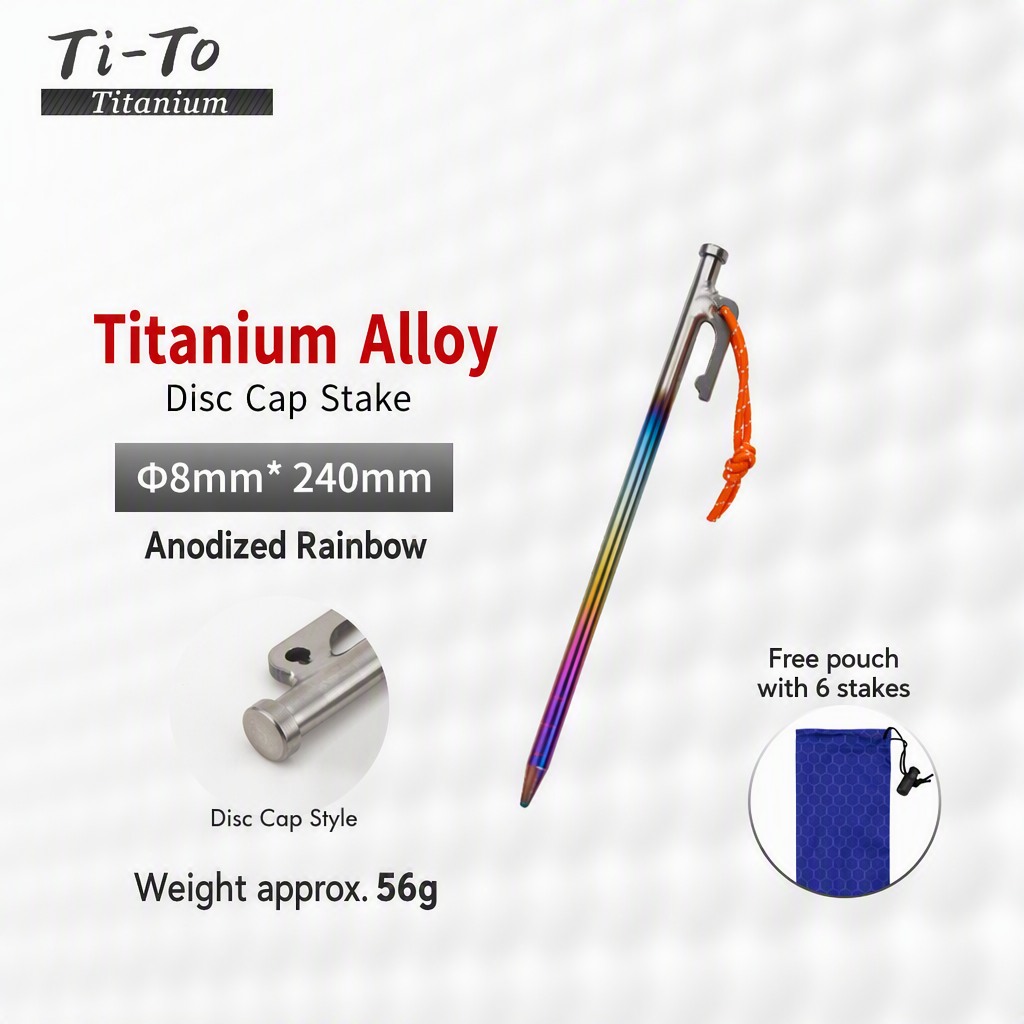 Titanium Disc Cap Stakes 240Mm Anodized For Meadow Pasture Shelters
