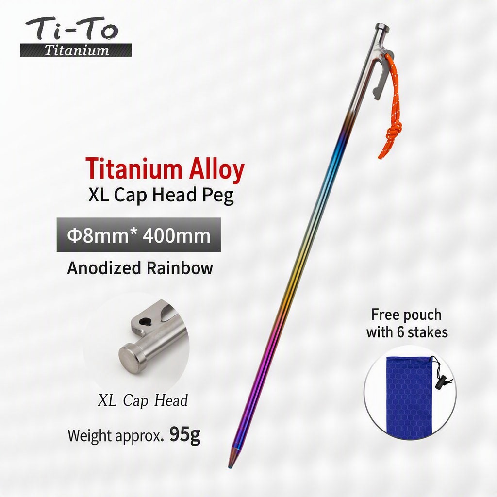 Titanium Pegs 8X400Mm Cap Head XL For Monsoon Rainy Season Camp Grounds