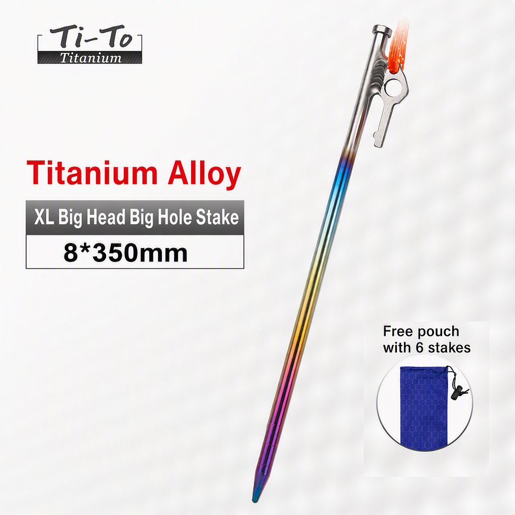 Titanium Stakes 8X350Mm Big Head Big Hole XL Heavy For Outdoor Auto Show Tents