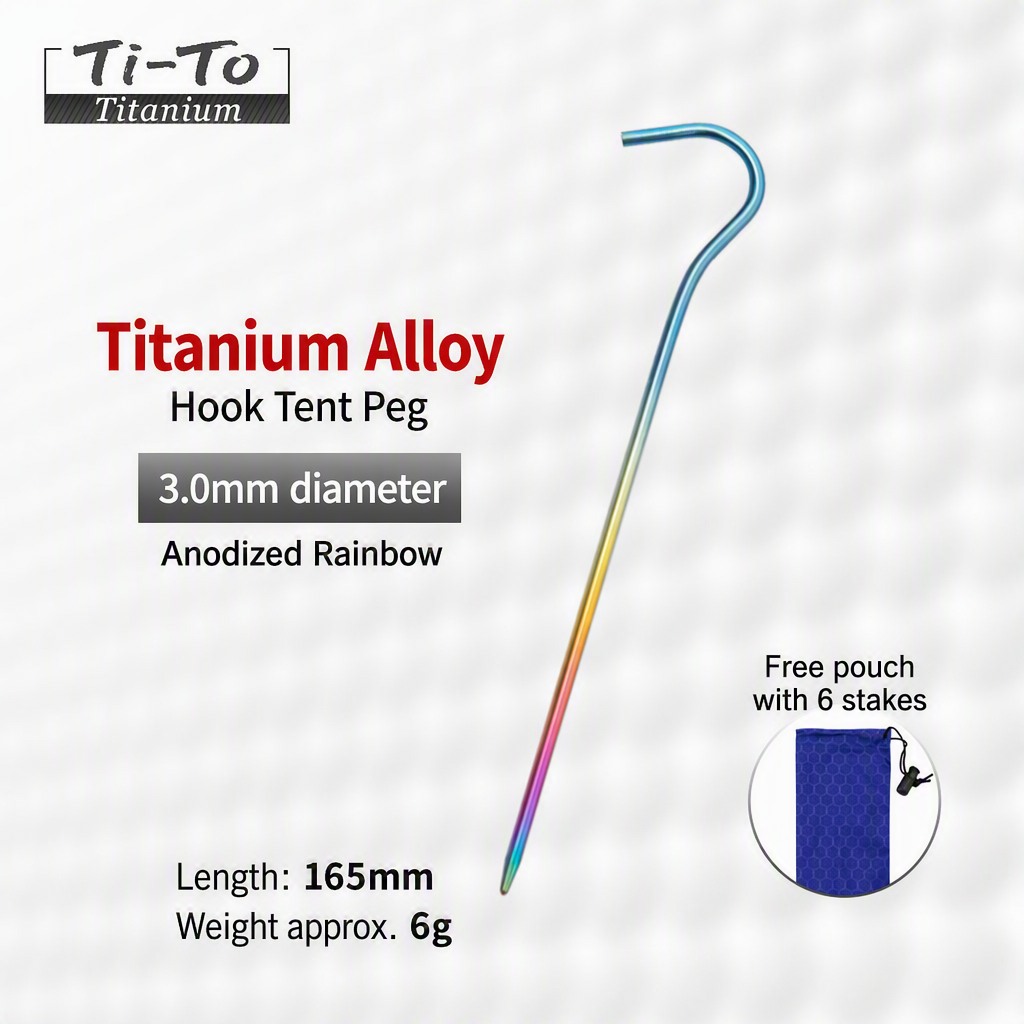 Titanium Hook Pegs 3X165Mm Rainbow For Ultralight Tarp Tie Points