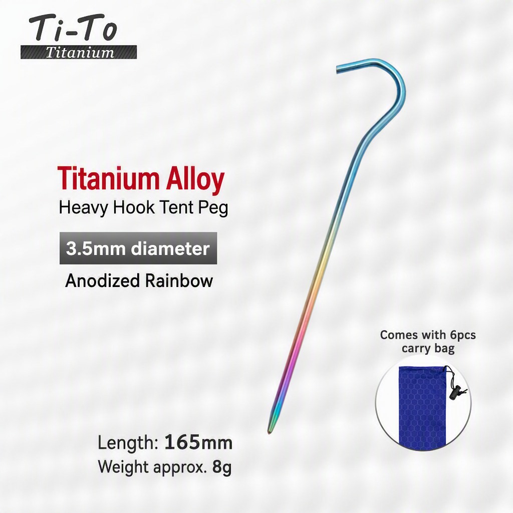 Titanium Hook Stakes 3.5X165Mm Rainbow For Compacted Camp Grounds