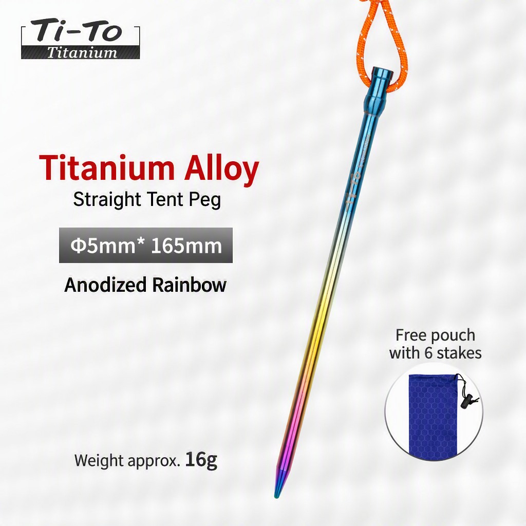 Titanium Straight Pegs 5X165Mm Rainbow For Lightweight Backpack Tents