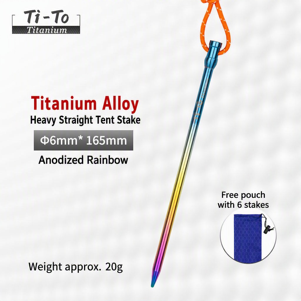 Titanium Straight Stakes 6X165Mm Thick Rainbow For Gale Camp Tents