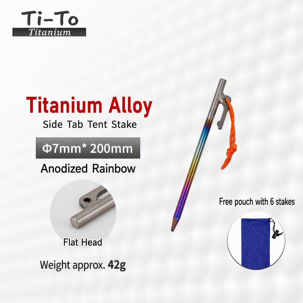 Titanium Side Tab Stakes 200Mm Anodized For Hunting Blind Nets