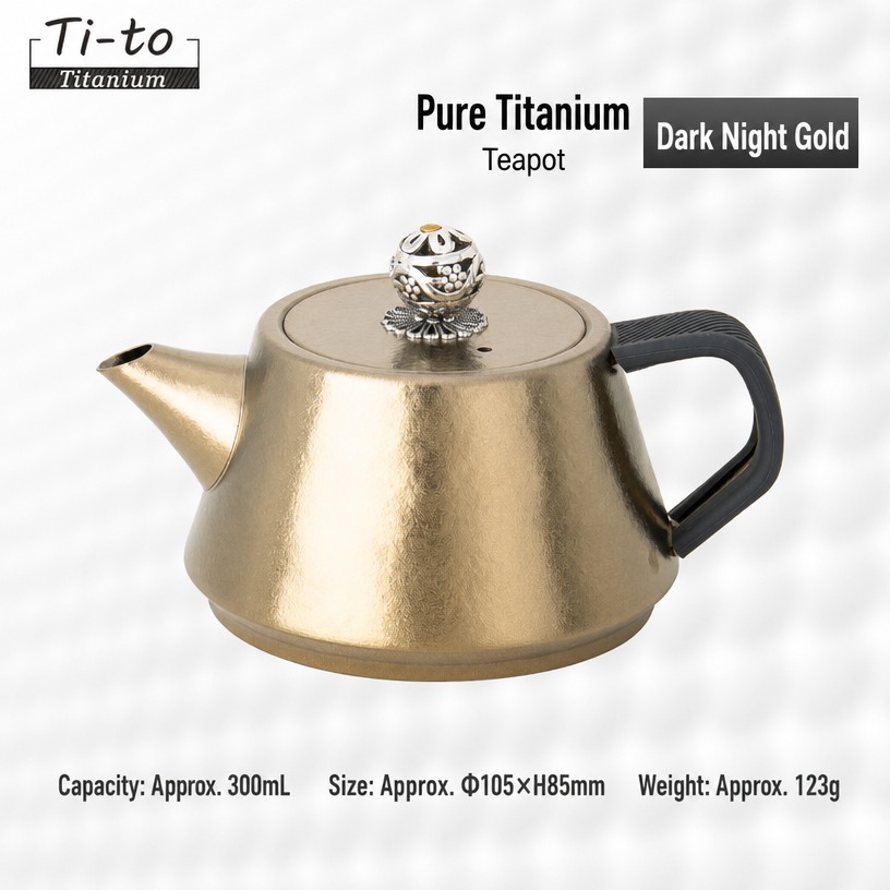 Titanium Teapot 300Ml Dark Night Gold Conical For Tea Lovers