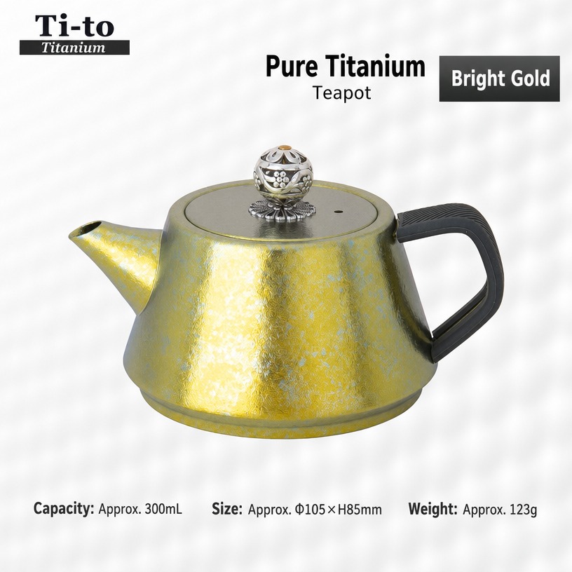 Titanium Teapot 300Ml Bright Gold Conical For Solo Tea Rituals