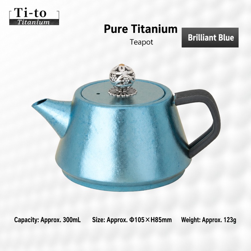 Titanium Teapot 300Ml Brilliant Blue Conical For Boutique Guesthouses