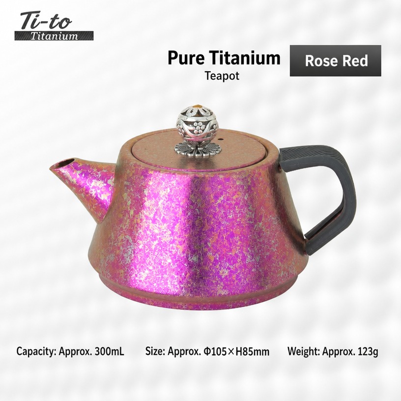 Titanium Teapot 300Ml Rose Red Conical For Ladies Tea Gatherings