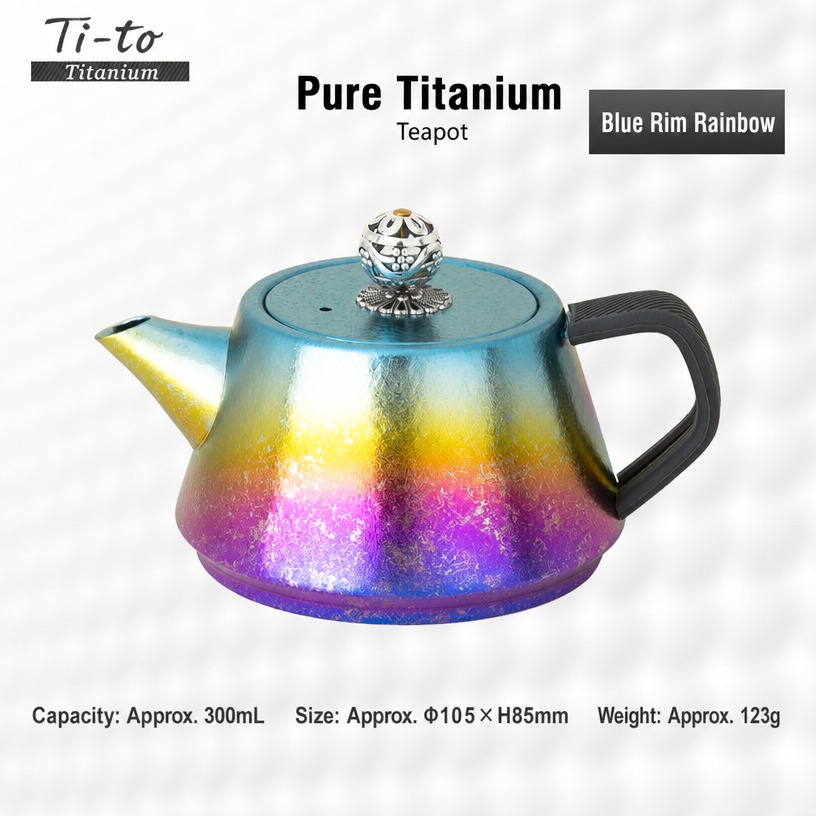 Titanium Teapot 300Ml Blue Rim Conical For Tea House Pouring Service