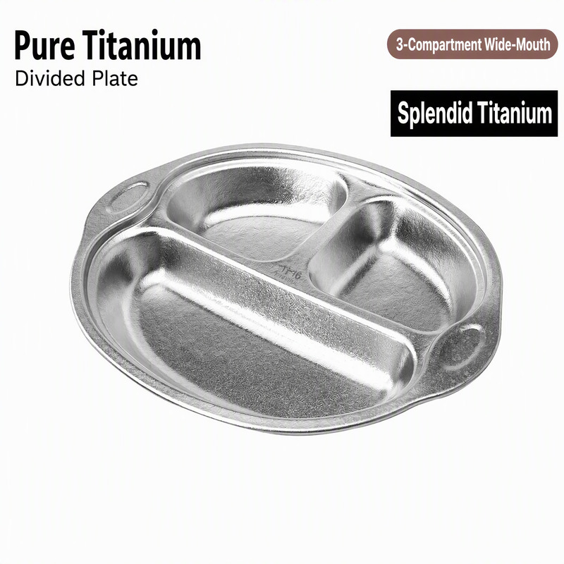 Pure Titanium Camping Plate with Three Sections Rim Grip Holes for Open Field Kitchen Service Trail Crews and Retreat Dining