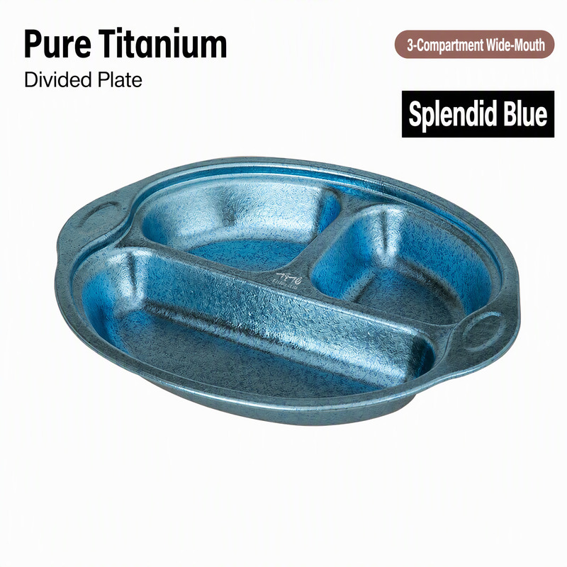 Wholesale Titanium Divided Plates Bulk 3-Compartment Camp Mess Tray for Food Service Distributors and Campground Suppliers