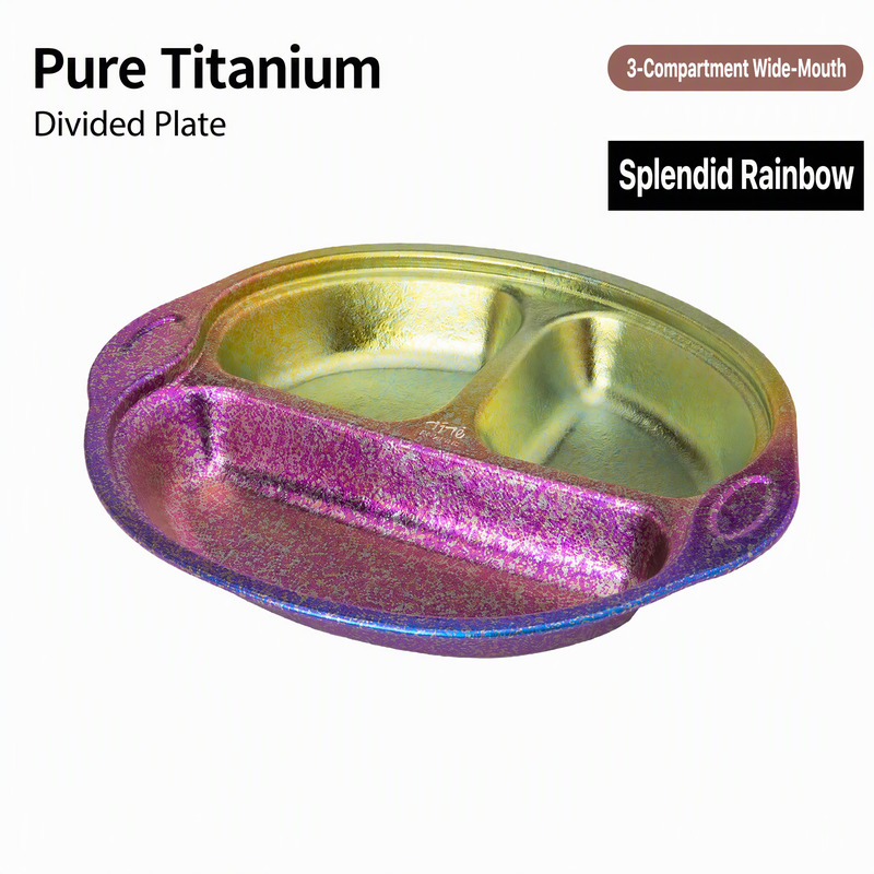 Titanium 3-Compartment Camp Plate Spectrum Fade Divided Mess Tray for Tailgate Parties State Fair Food Stands and Ranch Diners