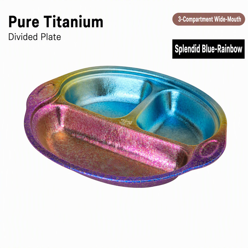 Titanium 3-Compartment Camp Plate Blue Spectrum Fade Mess Tray for Weekend Poolside BBQs Fish Camps and Firehouse Kitchens