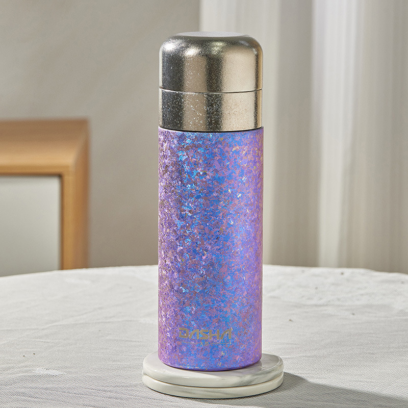 Titanium Tea Separation Flask Snow Purple Crystal with Leaf Chamber for Alpine Hotel Pantries and Event Venue Green Rooms