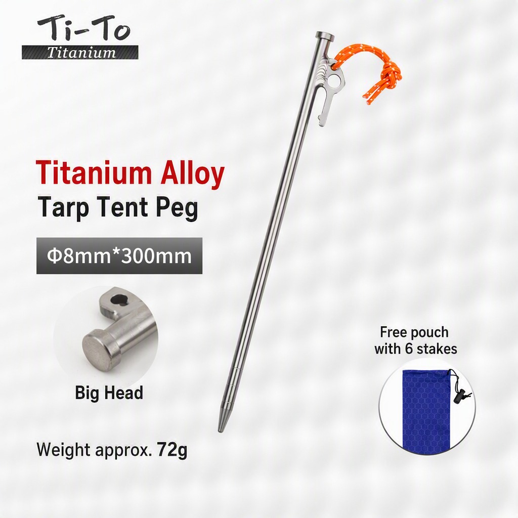 Titanium Pegs 8X300Mm Big Head Big Hole Family Camp Outings