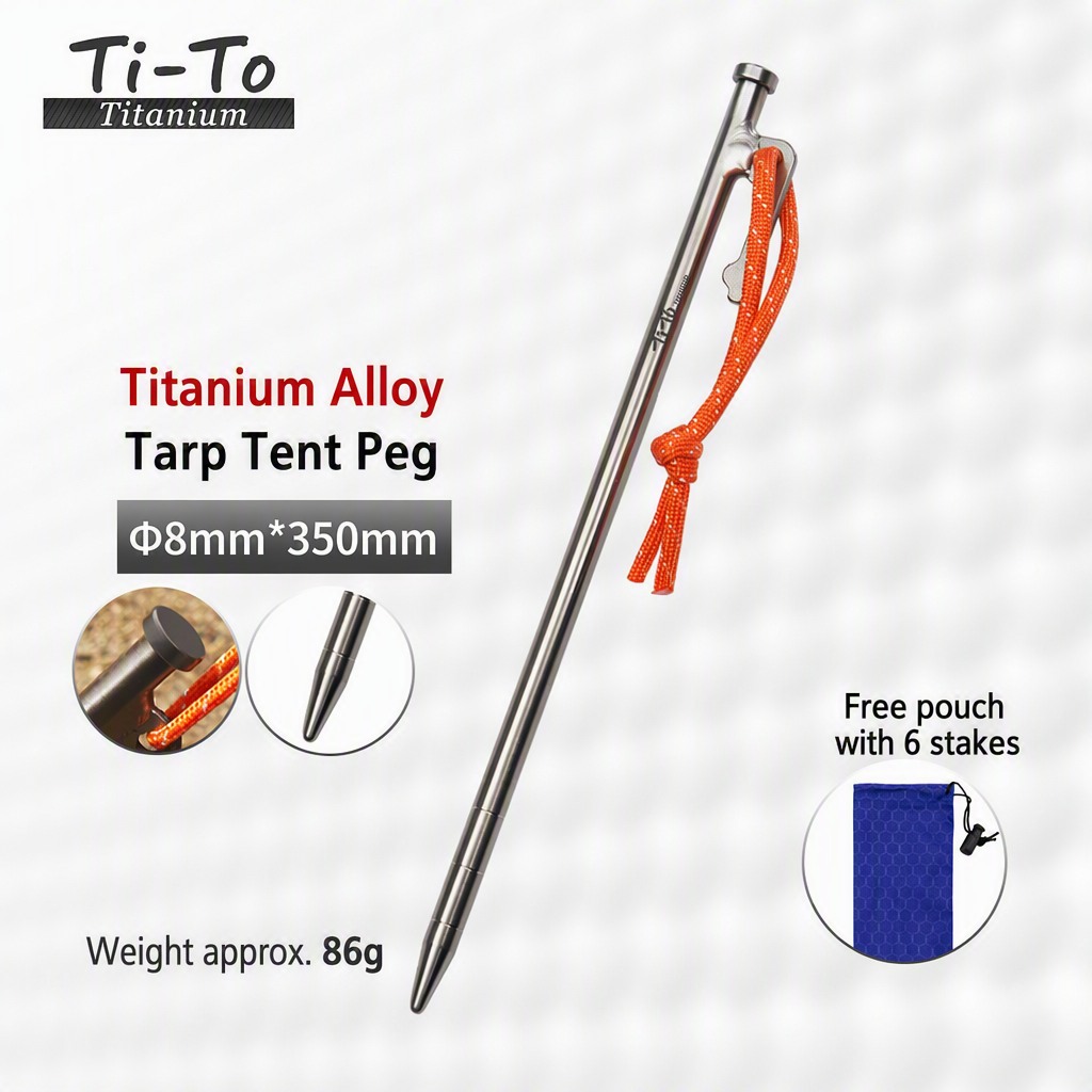 Titanium Stakes 8X350Mm Big Head Stop Cap For Deep Soft Terrain