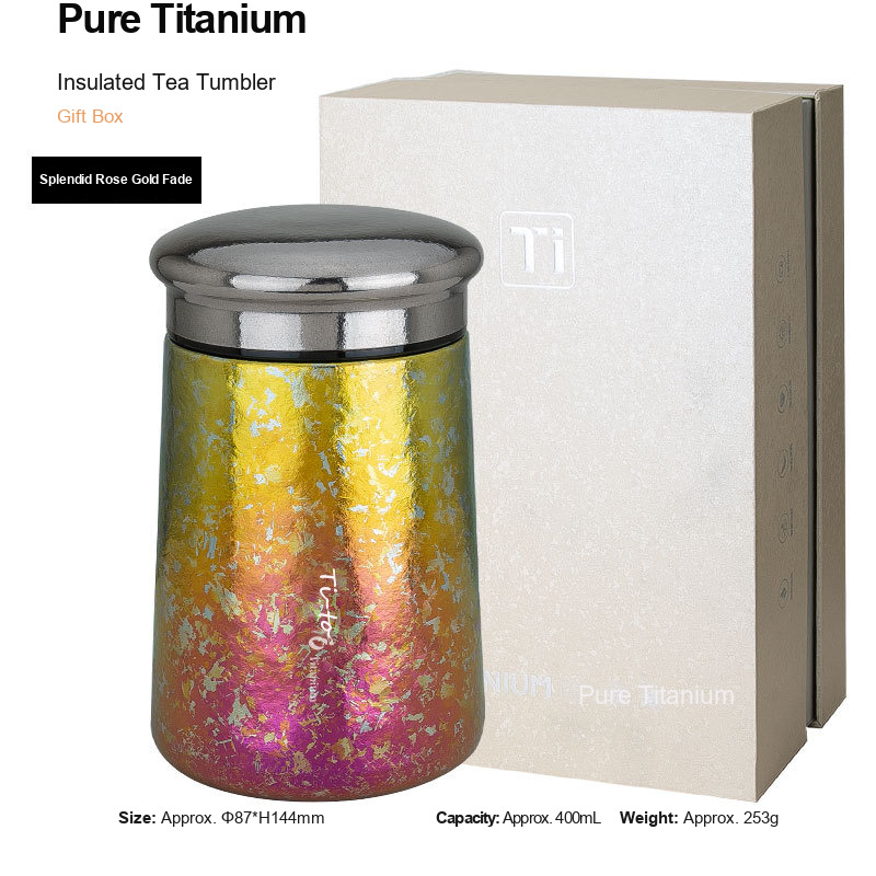 Titanium Tea Tumbler 400ml Pink Gold Gradient Brewer for Wellness Studios Beauty Salon Retailers and Art Gallery Shops