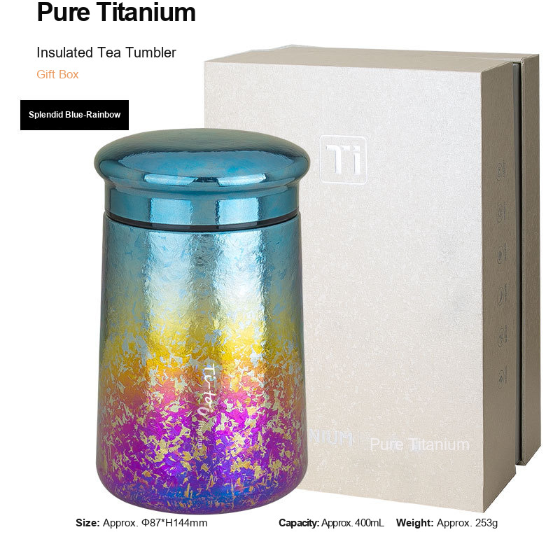 OEM Titanium Tea Tumbler 400ml Private Label Blue Rim Spectrum for Dental Practice Teams and Staff Long Service Awards