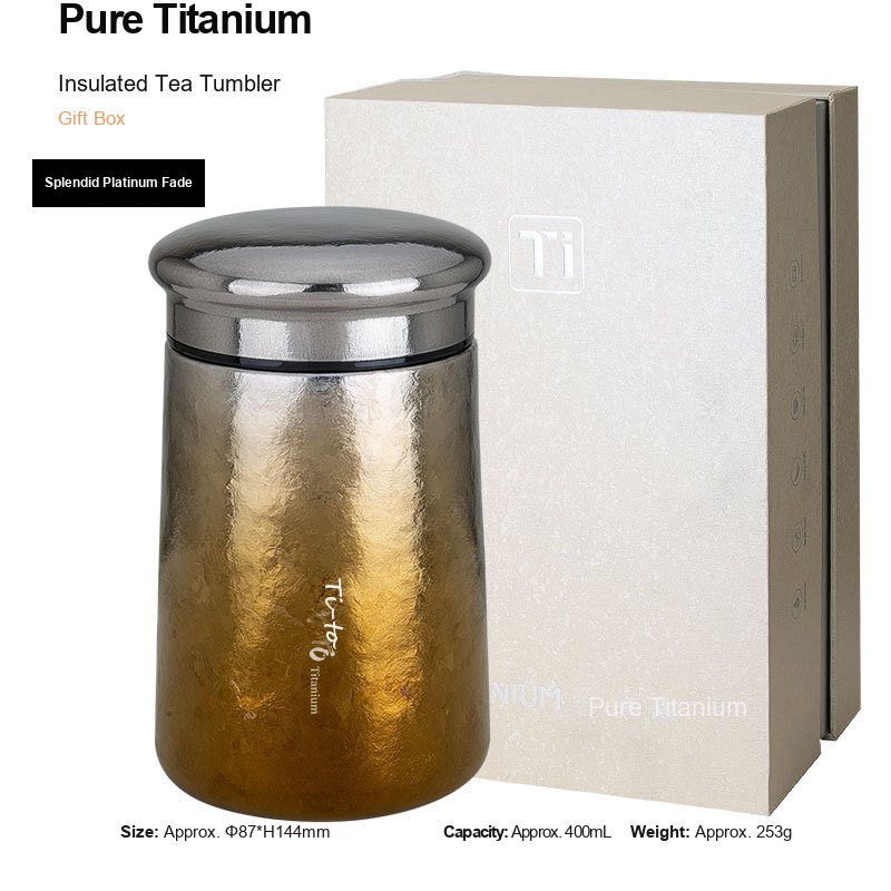 Titanium Tea Tumbler 400ml Platinum Gold Fade Brewer for Allotment Associations Horticultural Societies and Beekeeping Clubs