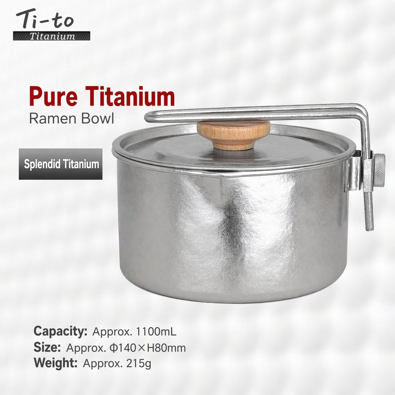 Titanium Ramen Bowl 1100ml with Lid Wood Knob Swing Handle for Dorm Room Kitchens Thru Hiker Resupplies and Van Builders