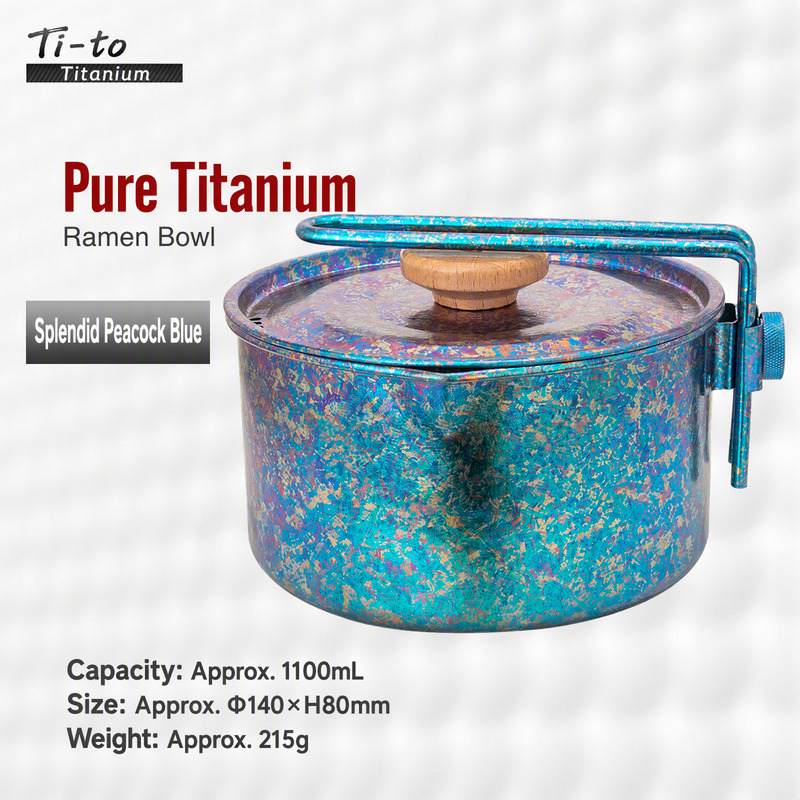 Titanium Ramen Bowl 1100ml Peacock Blue with Wood Lid for Deck Galley Buyers Cattle Station Cooks and Winter Ice Road Crews