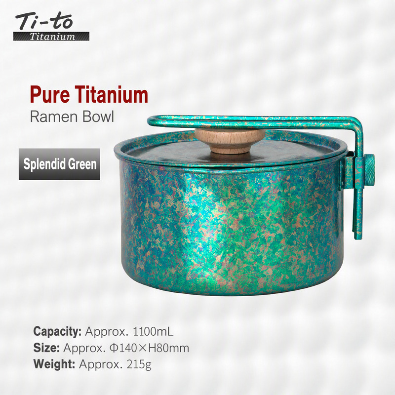 Titanium Ramen Pot 1100ml Emerald with Wood Lid for Ice Breaker Galley Buyers Abalone Farm Kitchens and Medical Camp Kitchens