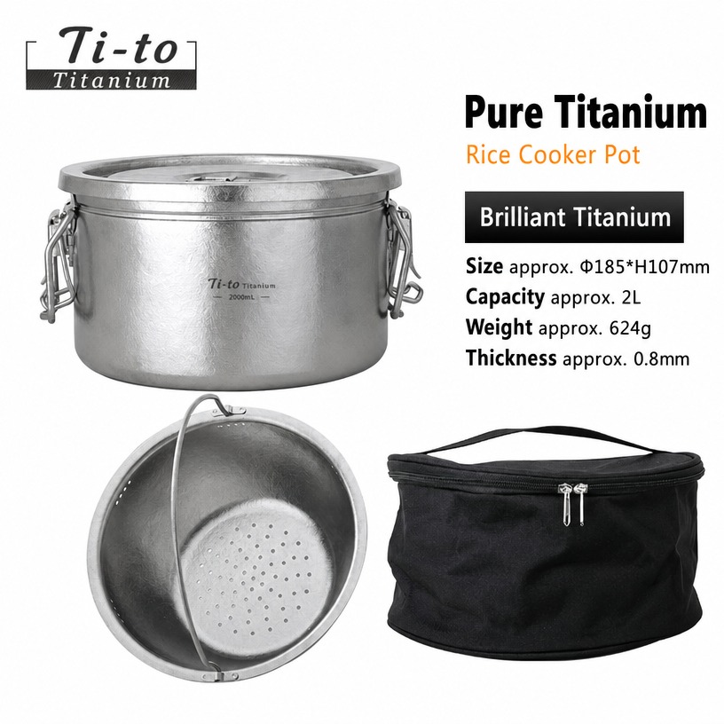 Titanium Micro Pressure Pot 2L Sparkling Finish For Glamping Campfire Gourmet Rice Dinners