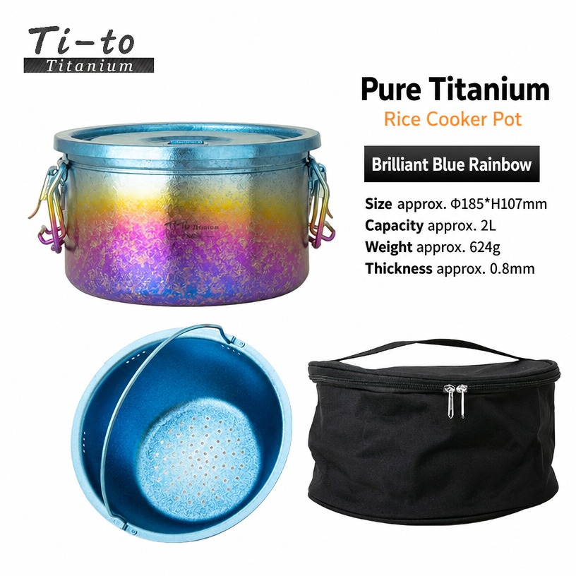 Ice-flower blue-rim titanium 2 litre micro pressure pot at 624 g, the snow-camping colourway