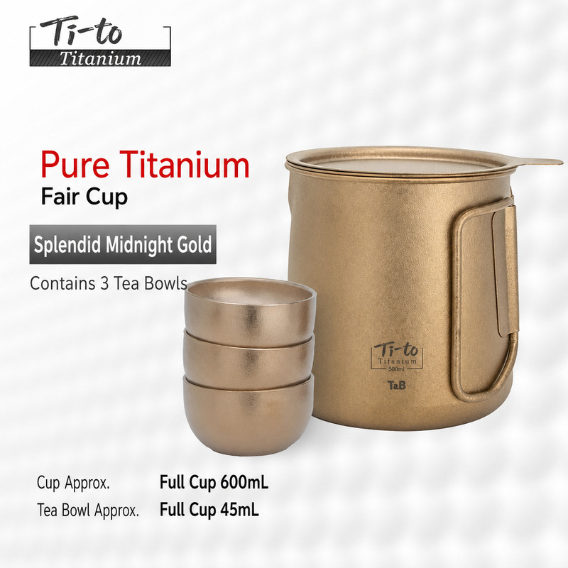 Anodized titanium 600 ml serving pitcher at 147 g with two 45 ml cups, for cafe and farm shop counter service