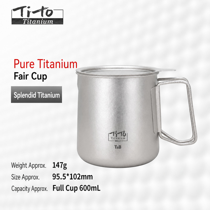 Crystal Frost Titanium Camping Mug 600ml 147g Folding Handle for Trailhead Coffee Bars Canoe Riverside Camp Kitchens
