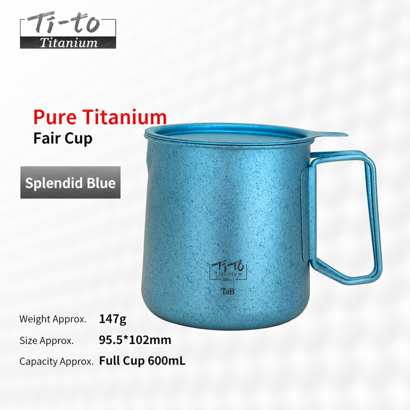 Ice Flower Azure Titanium Fairness Cup 600ml Folding Handle for Winter Bothy Brews Canal Side Tea Stops and Coastal Picnics