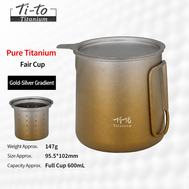 Gold Silver Fade Titanium Fairness Cup 600ml Filter Insert for Loose Leaf Brewing Wild Swim Dippers and Log Burner Brews