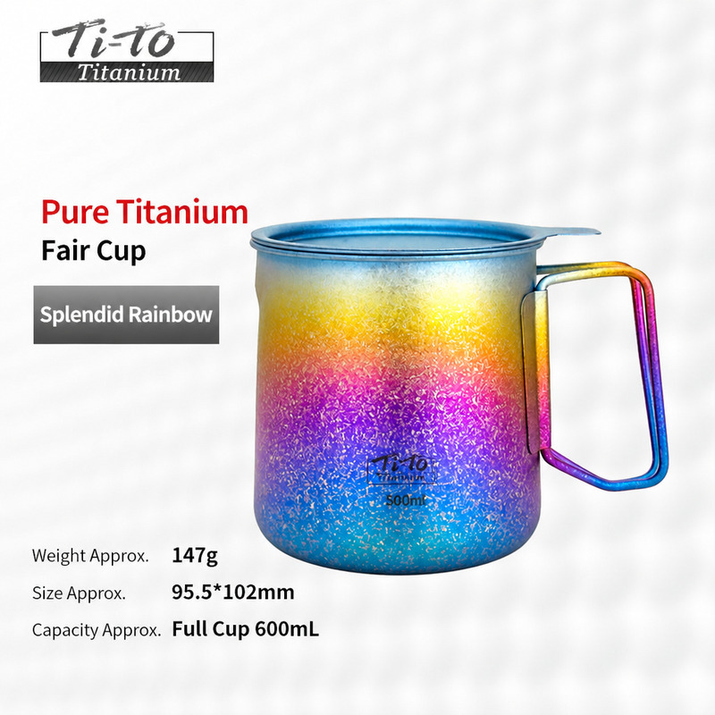 Anodized Titanium Camping Mug 600ml 147g Rainbow Body for Wild Swim Tea Stops Windbreak Picnics and Night Beach Hut Brews