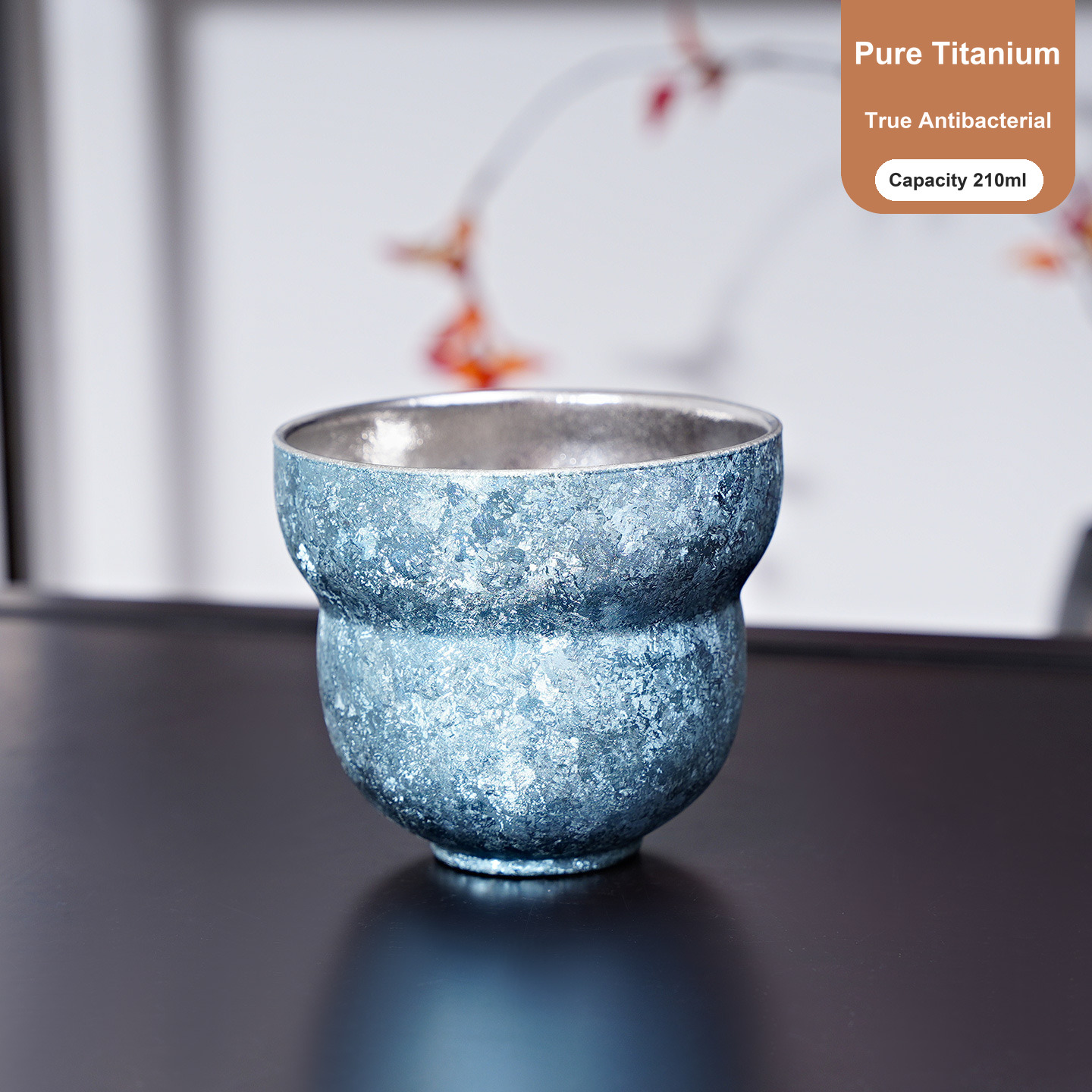 Pure Titanium Peanut Tasting Cup 210ml Ice Blue Crystal Finish for Specialty Coffee Cuppers and Spirits Brand Ambassadors