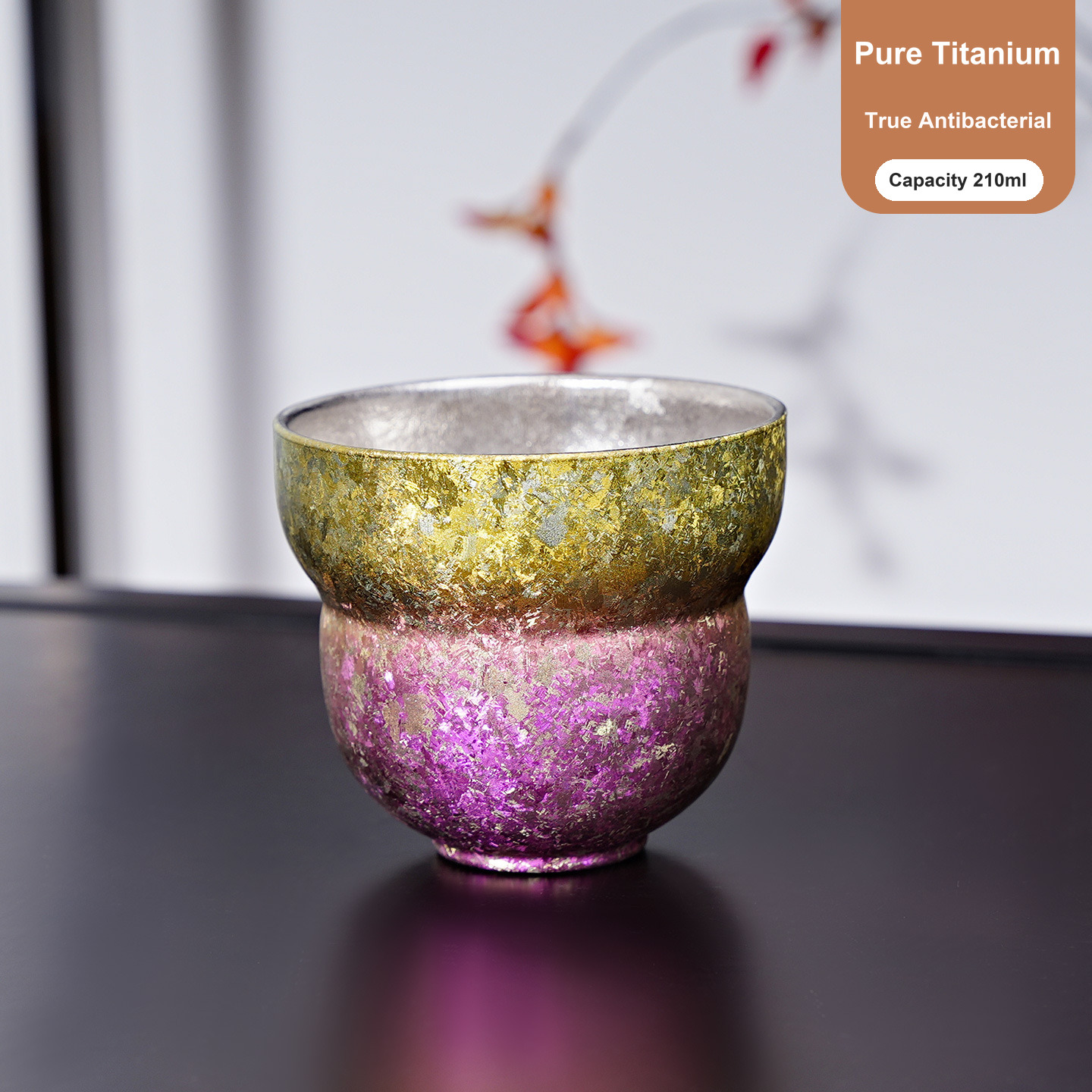 Wholesale Pure Titanium Peanut Cup 210ml Purple Fade Crystal Finish for Olive Oil Tasting Bars and Cheese Counter Buyers