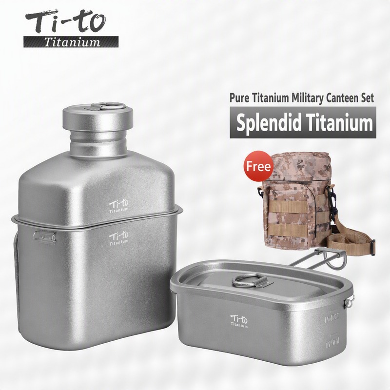 Ice Crystal Titanium Field Canteen Cookware Set for Ranch Work Horse Packing Trailside River Camping Trips and Hunting Camps