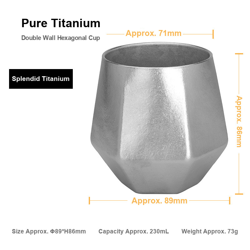 Titanium Double Wall Cup 230ml Hexagonal Facet Body for Trailhead Coffee Stops Canoe Breaks and Alpine Refuge Kitchens