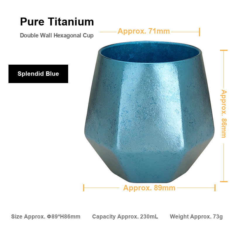 Titanium Water Tumbler 230ml Blue Fade Hexagonal Facet Cup for Open Water Swimming Spots Lido Cafes and Surf School Huts