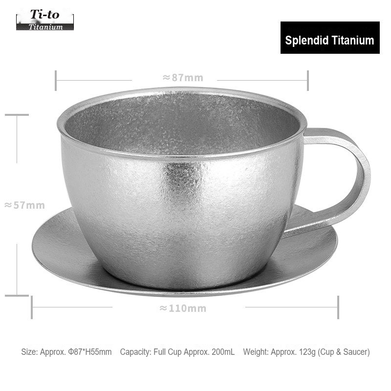 Titanium Coffee Cup and Saucer Set 200ml Ice Flower Titanium with Spoon for Serviced Apartment Operators and Polo Club Bars