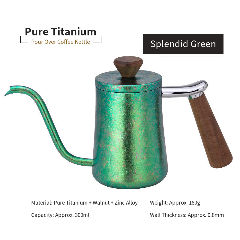 Titanium Pour Over Kettle 300ml Emerald Green Gooseneck for Coffee Science Labs Roastery QC Benches and Filter Coffee Bars