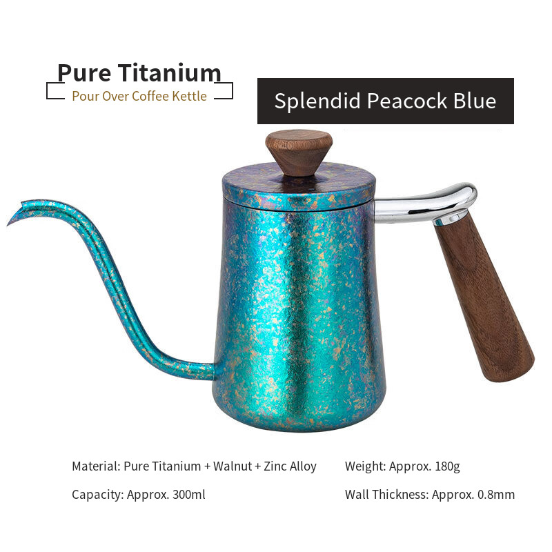 Titanium Pour Over Kettle 300ml Peacock Blue Gooseneck for Home Brew Course Providers Roastery Tours and Roaster Gift Shops