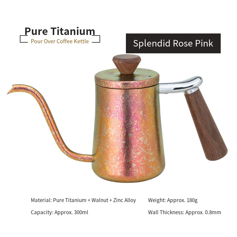 Titanium Pour Over Kettle 300ml Rose Pink Gooseneck Spout for Bars and Home Brewing