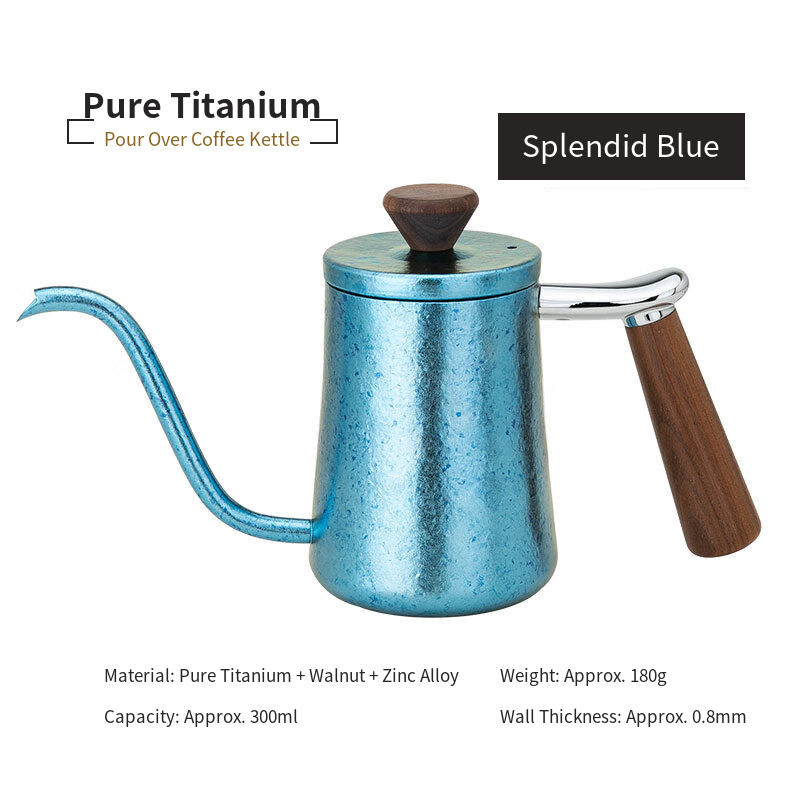 Titanium Pour Over Kettle 300ml Ice Blue Gooseneck for Holiday Cottage Owners Campervan Hire Firms and Holiday Park Bars
